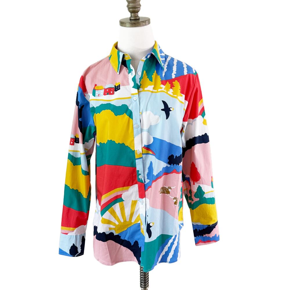 NWT Boden Multicolor Abstract Outdoor Scene Long Sleeve Button Down 100% Cotton - Picture 3 of 11